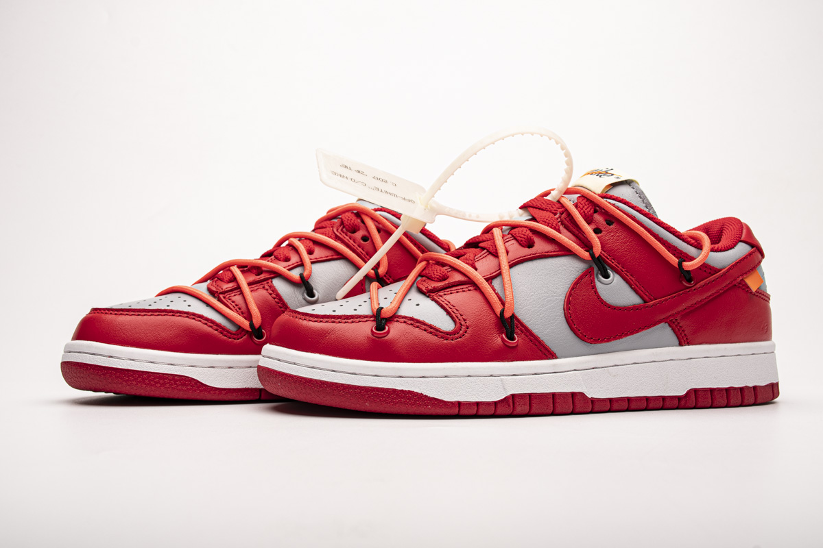 Off-White x Nike SB Dunk Low University Red Wolf Grey - CT0856-600