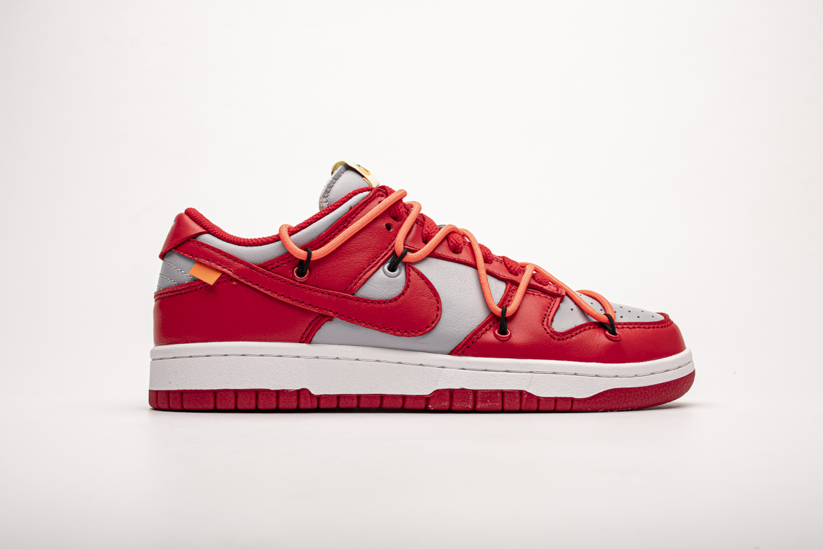 Off-White x Nike SB Dunk Low University Red Wolf Grey - CT0856-600